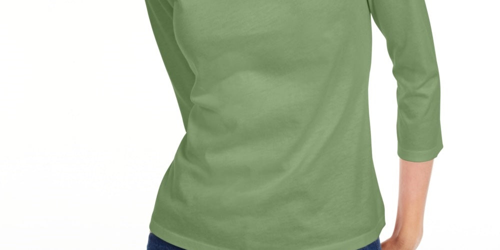Camiseta feminina lisa com manga 3/4 Maison Jules, verde, tamanho pequeno