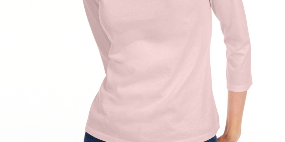 Camiseta feminina lisa com manga 3/4 Maison Jules, rosa, tamanho XS