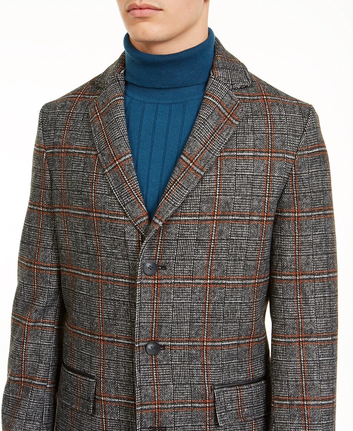 INC International Concepts Logan Plaid Topcoat Masculino Cinza Tamanho Pequeno