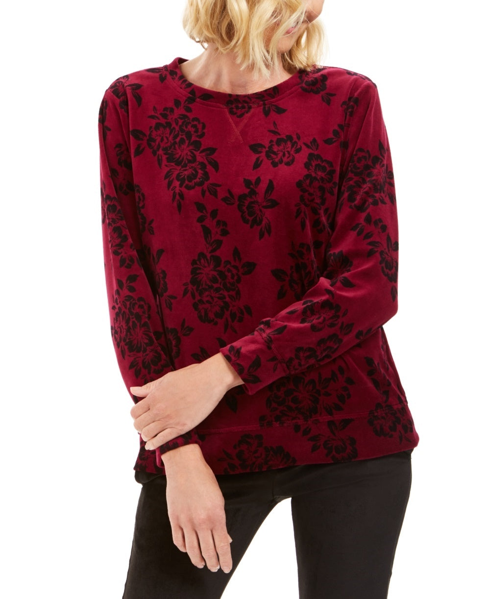 Karen Scott Moletom feminino com estampa floral roxo tamanho pequeno pequeno