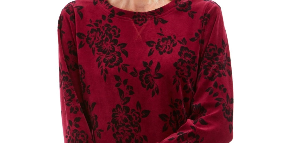 Karen Scott Moletom feminino com estampa floral roxo tamanho pequeno pequeno