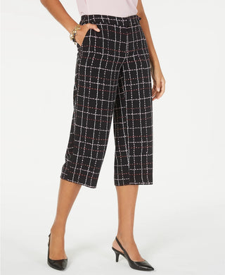 Calças curtas estampadas Alfani femininas com cinto, pretas, tamanho 10 P