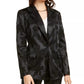 Blazer feminino Alfani com estampa floral em jacquard e cetim preto, tamanho extragrande