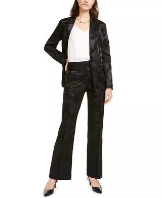 Blazer feminino Alfani com estampa floral em jacquard e cetim preto, tamanho extragrande