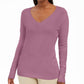 JM Collection Suéter feminino com decote em V e mangas enfeitadas, rosa, tamanho extragrande