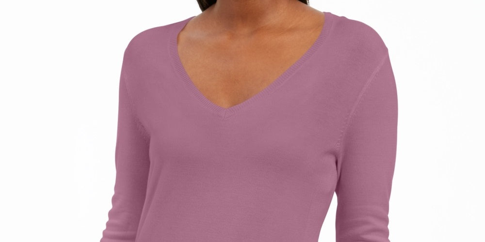 JM Collection Suéter feminino com decote em V e mangas enfeitadas, rosa, tamanho extragrande