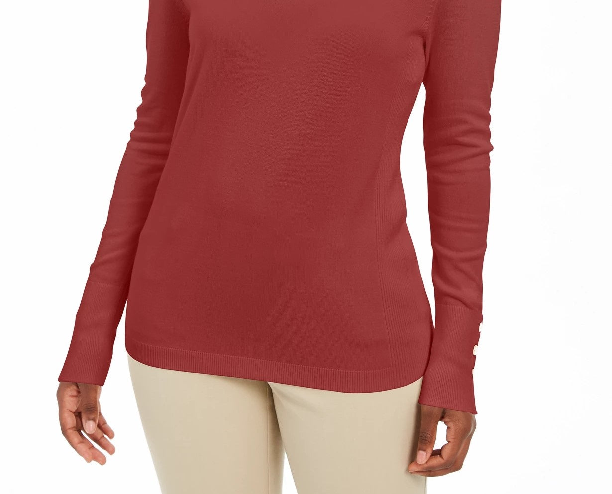 Suéter feminino JM Collection com mangas enfeitadas e decote em V, vermelho, tamanho extragrande