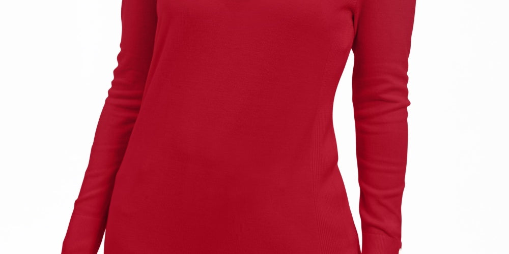 JM Collection Suéter Feminino com Manga Enfeitada e Gola V Vermelho Tamanho P