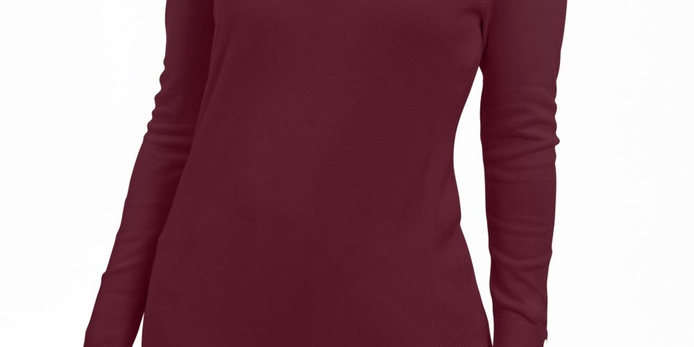 JM Collection Suéter Feminino com Manga Enfeitada e Gola V Vermelho Tamanho X-G