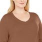 Camiseta feminina lisa de manga comprida e decote redondo JM Collection, marrom, tamanho 1X