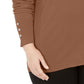 Camiseta feminina lisa de manga comprida e decote redondo JM Collection, marrom, tamanho 1X