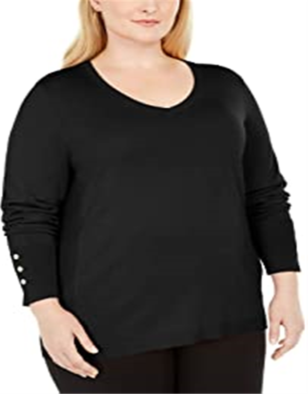 JM Collection Suéter feminino plus size com botões e decote em V, preto, tamanho 2X
