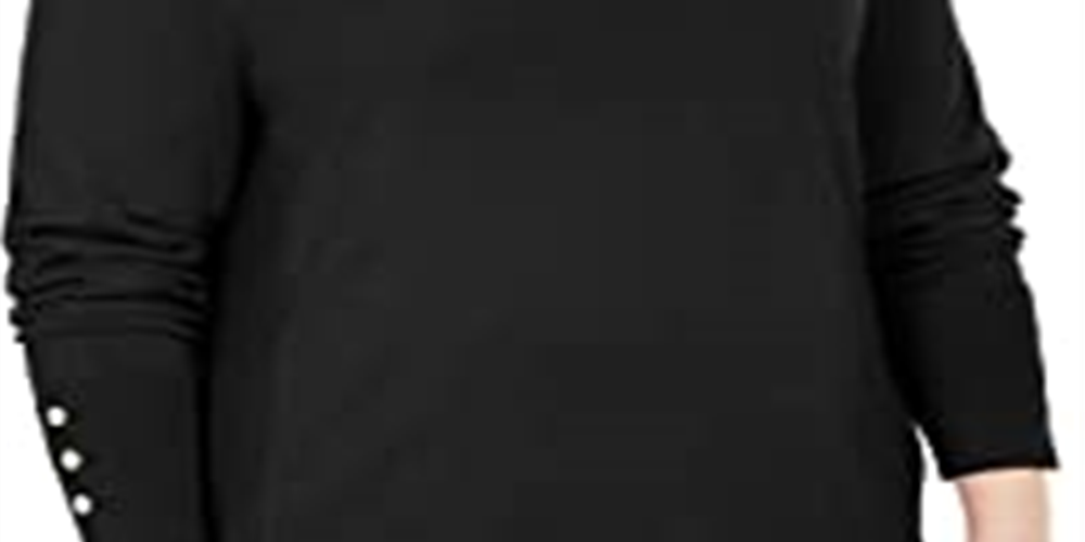 JM Collection Suéter feminino plus size com botões e decote em V, preto, tamanho 2X