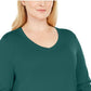 Camiseta feminina verde lisa com decote redondo e manga comprida, tamanho 2X, da coleção JM