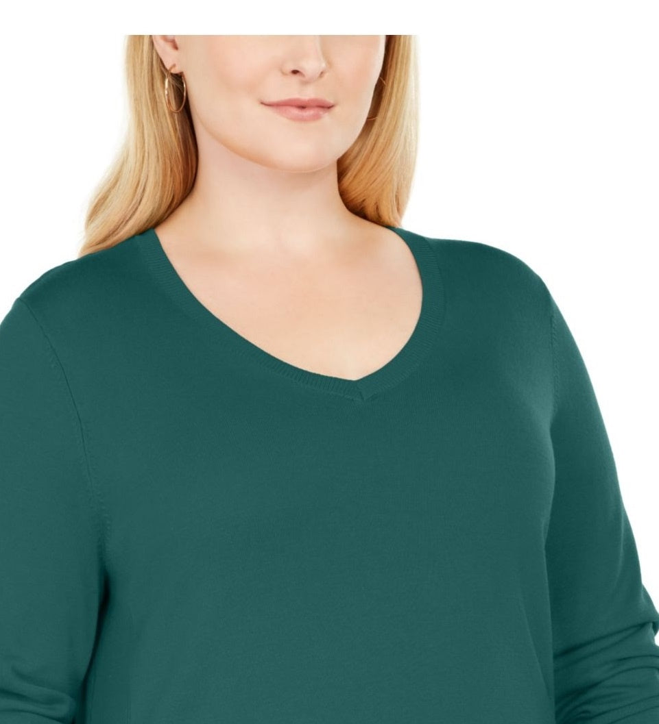 Camiseta feminina verde lisa com decote redondo e manga comprida, tamanho 2X, da coleção JM