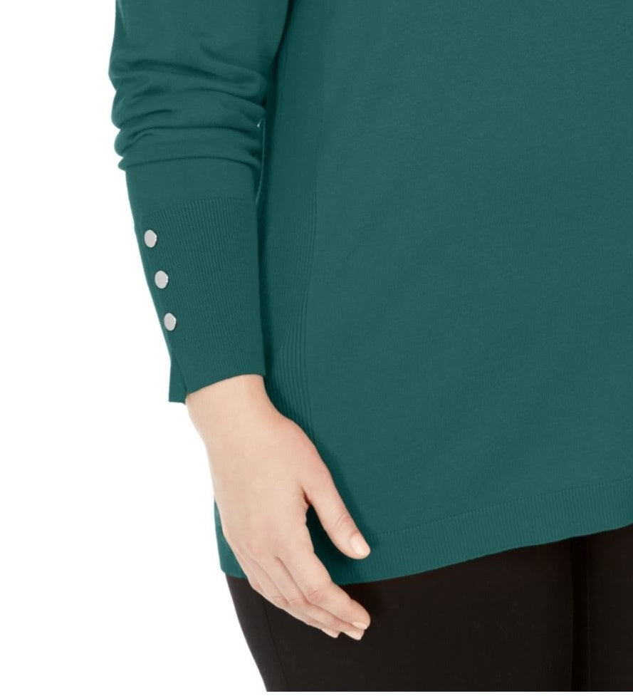 Camiseta feminina verde lisa com decote redondo e manga comprida, tamanho 2X, da coleção JM