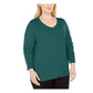 Camiseta feminina verde lisa com decote redondo e manga comprida, tamanho 3X, da coleção JM