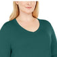 Camiseta feminina verde lisa com decote redondo e manga comprida, tamanho 3X, da coleção JM