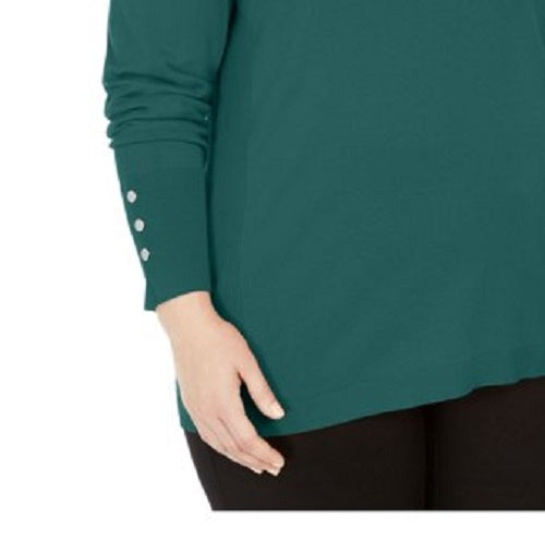 Camiseta feminina verde lisa com decote redondo e manga comprida, tamanho 3X, da coleção JM
