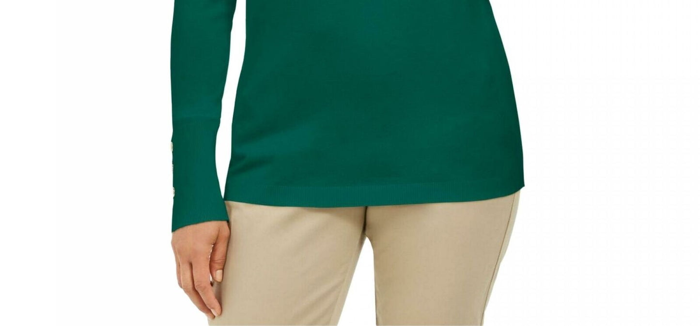 JM Collection Suéter Feminino com Mangas Apertadas e Gola Alta Verde Tamanho Grande