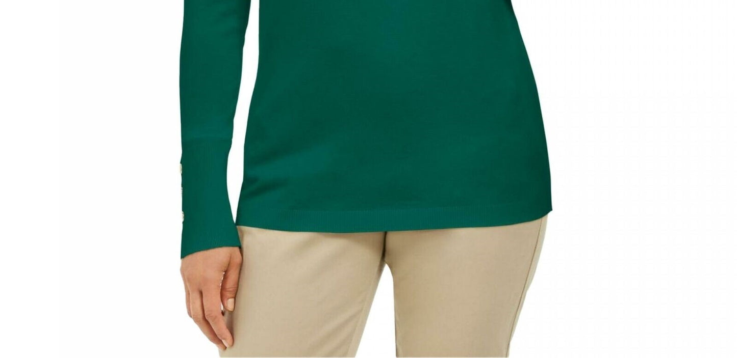 JM Collection Suéter Feminino com Mangas Apertadas e Gola Alta Verde Tamanho X-G