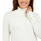 JM Collection Suéter Feminino com Mangas Apertadas e Gola Alta, Branco, Tamanho XXG