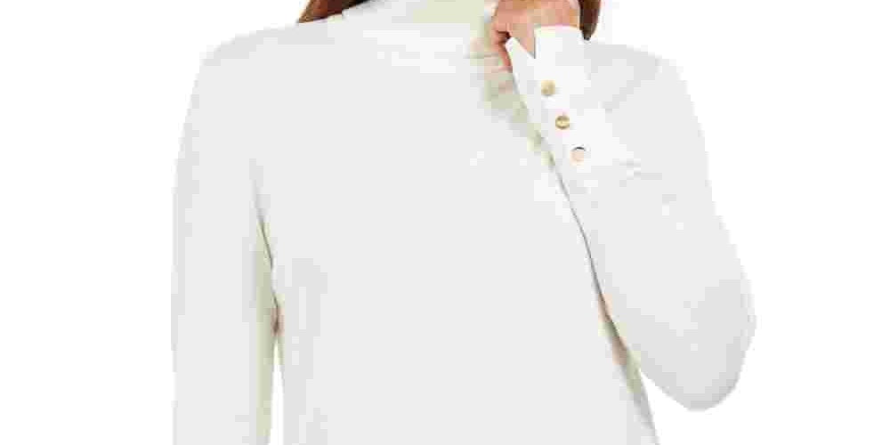 JM Collection Suéter Feminino com Mangas Apertadas e Gola Alta, Branco, Tamanho Grande