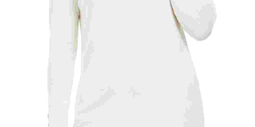 JM Collection Suéter Feminino com Mangas Apertadas e Gola Alta, Branco, Tamanho Grande