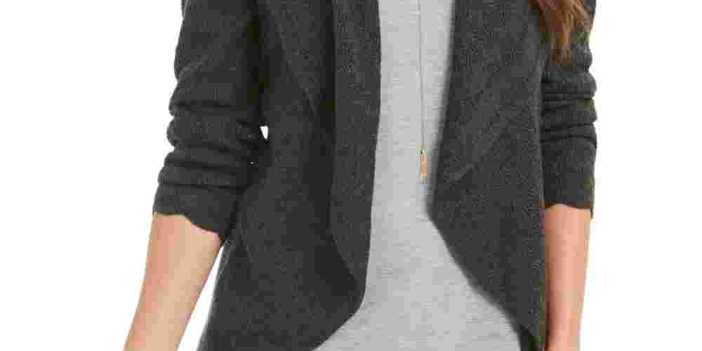 Cardigan feminino estilo &amp; co, gola xale, tamanho pequeno, cinza, grande