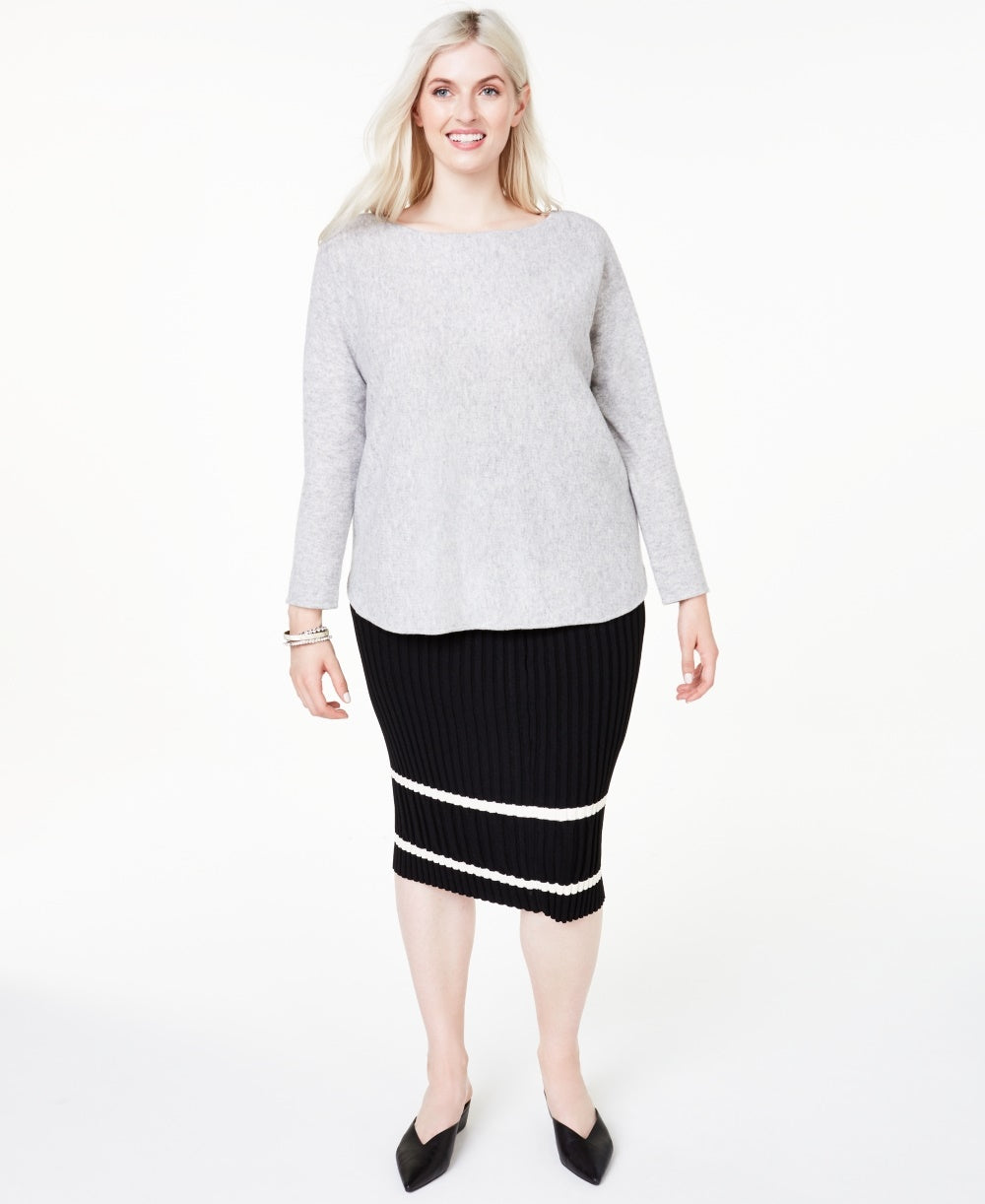 Suéter feminino Charter Club Plus Cashmere com cauda de camisa, prateado, tamanho 1X