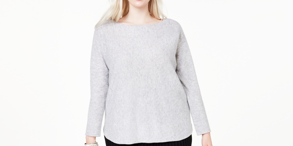 Suéter feminino Charter Club Plus Cashmere com cauda de camisa, prateado, tamanho 1X