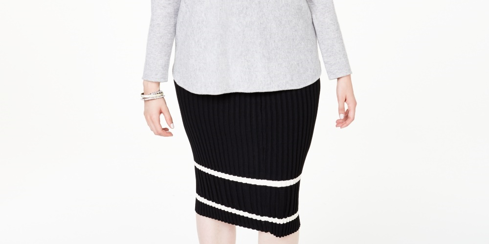 Suéter feminino Charter Club Plus Cashmere com cauda de camisa, prateado, tamanho 1X