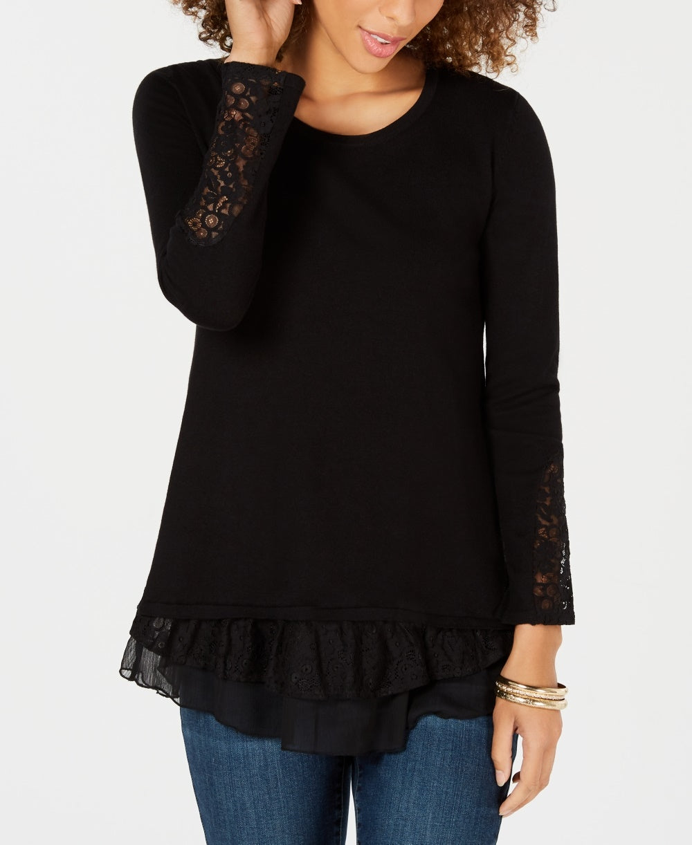 Túnica feminina em camadas Style &amp; Co, preta, tamanho X-S