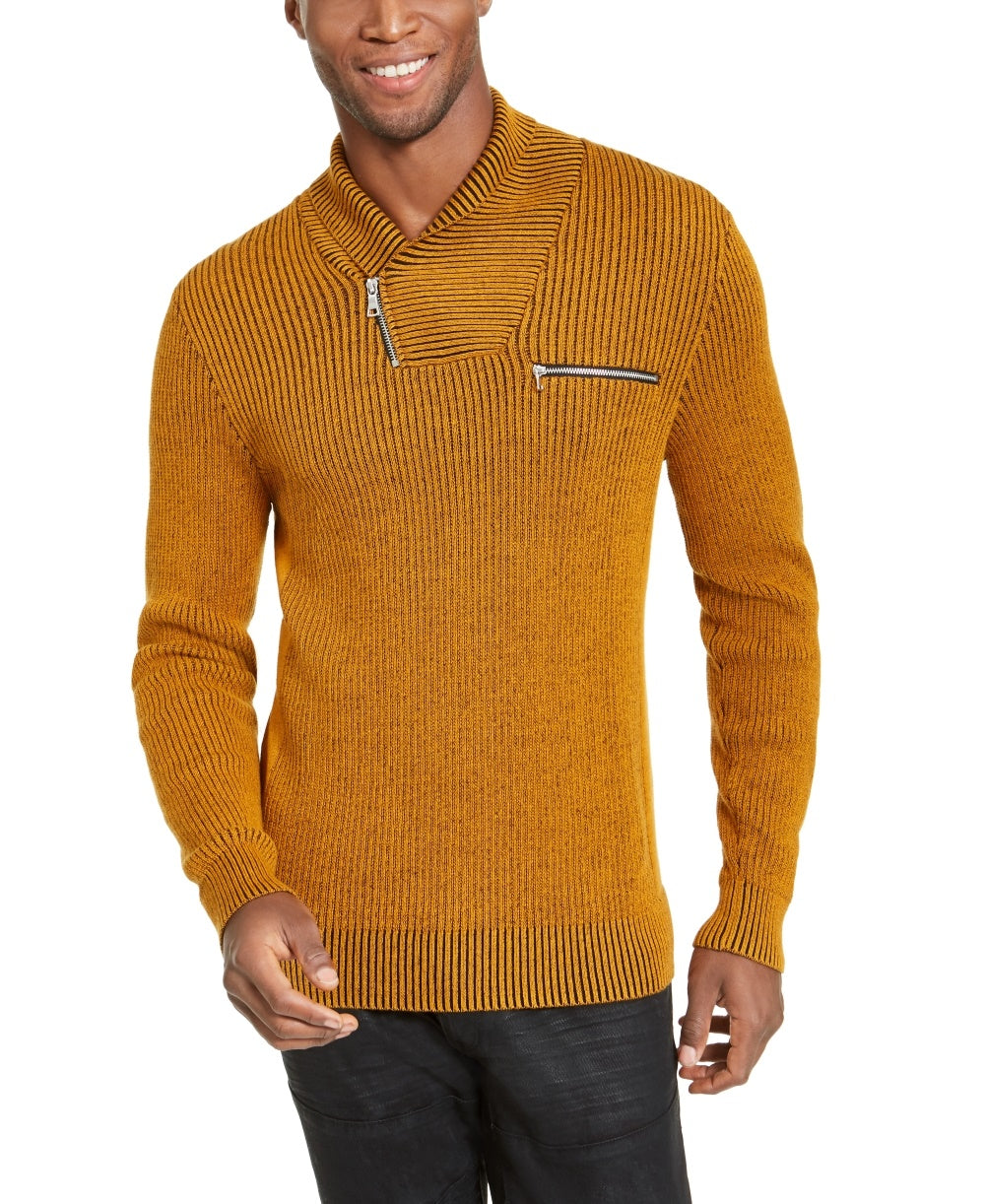 Suéter masculino INC International Concepts Gold Heather com manga comprida e zíper de um quarto, amarelo escuro, tamanho XXX-G