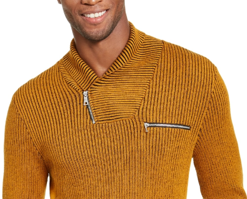 Suéter masculino INC International Concepts Gold Heather com manga comprida e zíper de um quarto, amarelo escuro, tamanho XXX-G