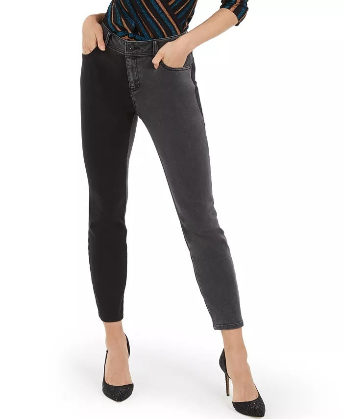Calça jeans skinny feminina INC International Concepts, dois tons, preta, tamanho 2
