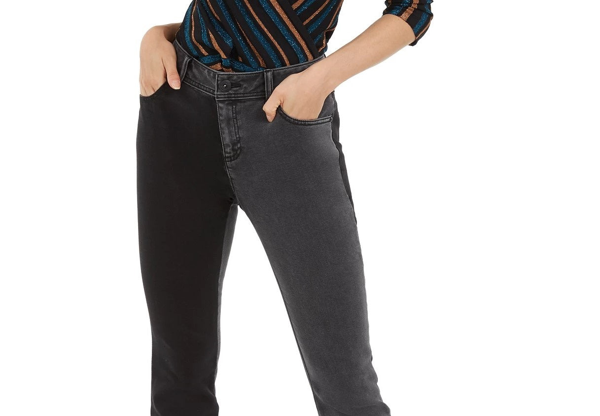 Calça jeans skinny feminina bicolor da INC International Concepts, preta, tamanho 8