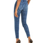 Calça jeans skinny xadrez feminina INC International Concepts, azul, tamanho 0