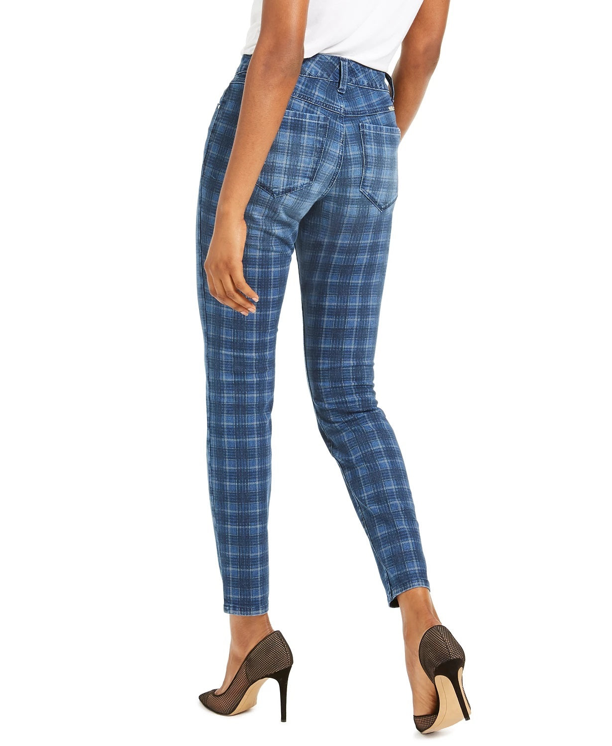 Calça jeans skinny xadrez feminina INC International Concepts, azul, tamanho 0