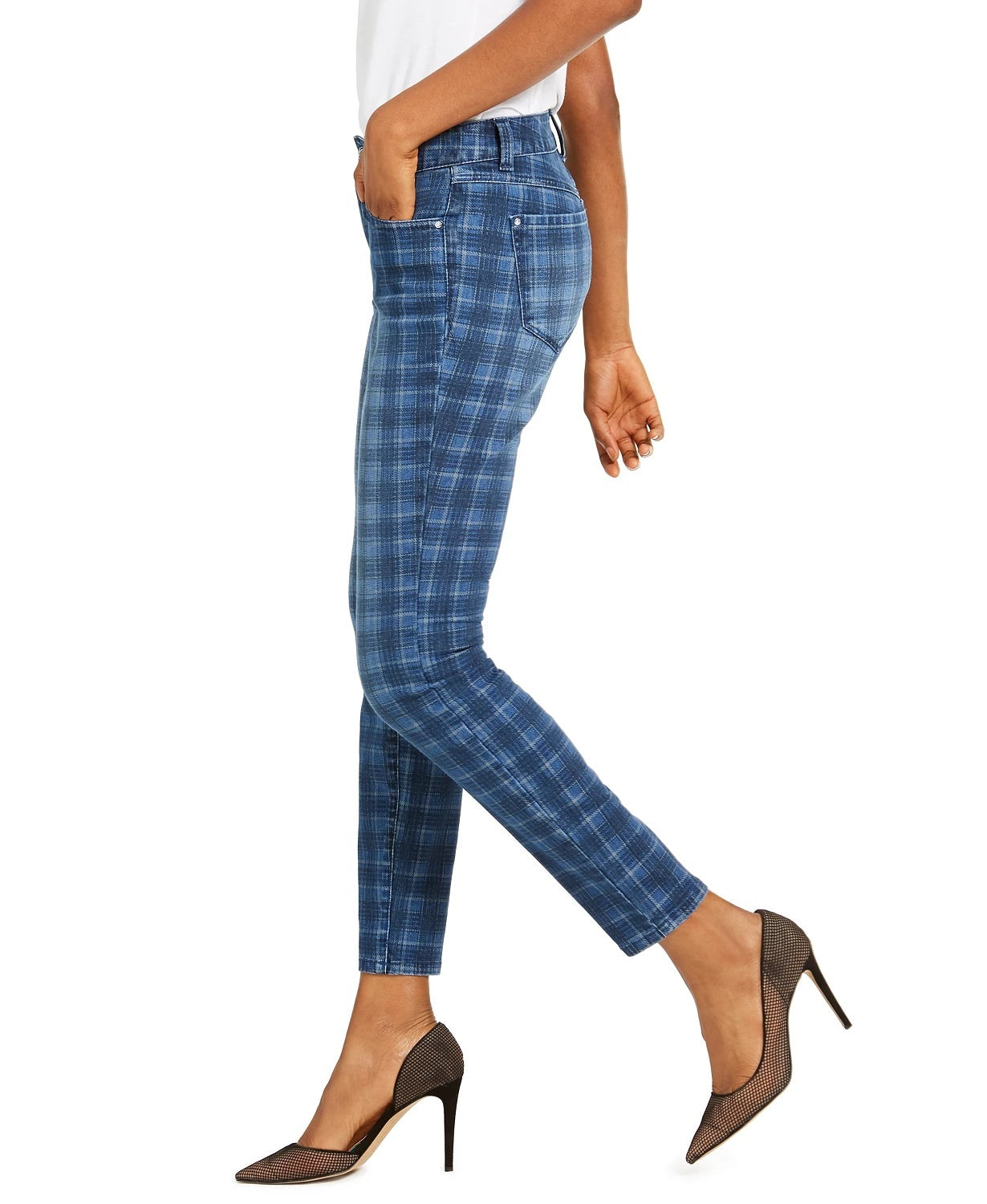 Calça jeans skinny xadrez feminina INC International Concepts, azul, tamanho 0