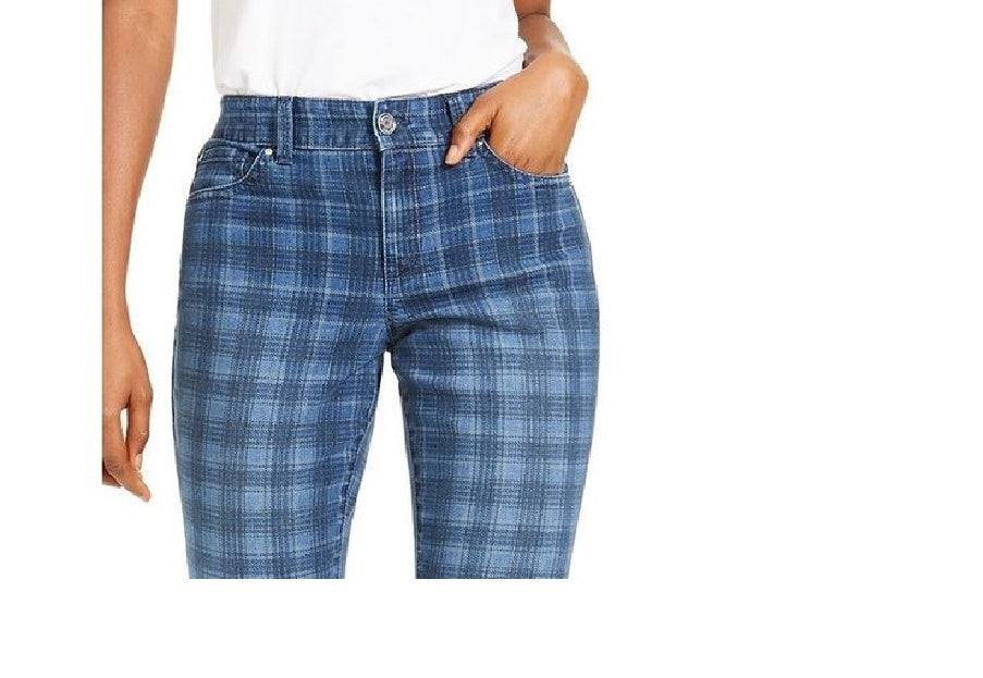 Calça jeans skinny xadrez feminina INC International Concepts, azul, tamanho 10
