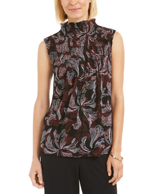 Blusa feminina Alfani com estampa de gola alta, tamanho médio, vermelha