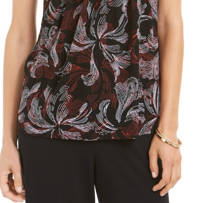 Blusa feminina Alfani com estampa de gola alta, tamanho médio, vermelha