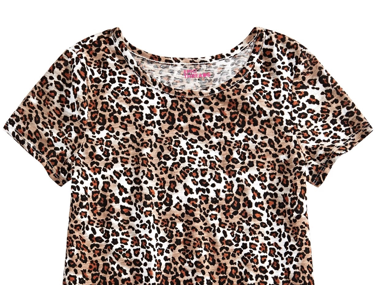 Camiseta Epic Threads Big Girls com estampa de leopardo e amarração frontal, branca, tamanho pequeno