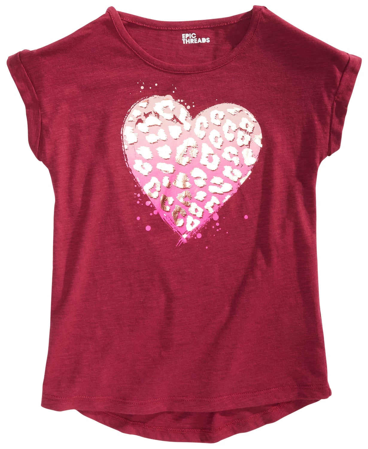 Camiseta Epic Threads Big Girls Animal Heart Vermelho Escuro Tamanho Grande