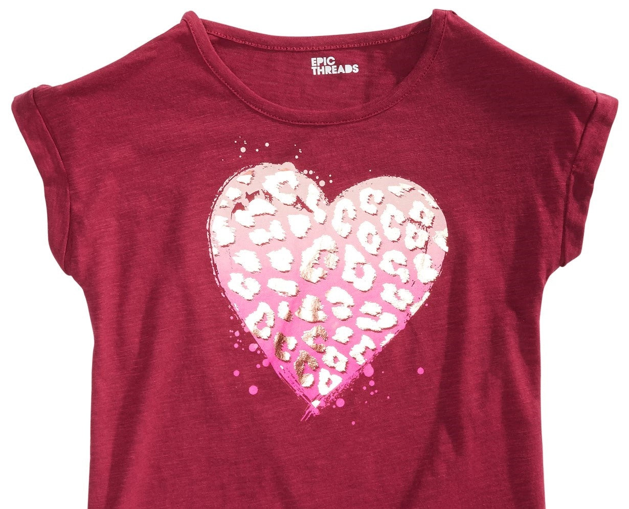 Camiseta Epic Threads Big Girls Animal Heart Vermelho Escuro Tamanho Grande