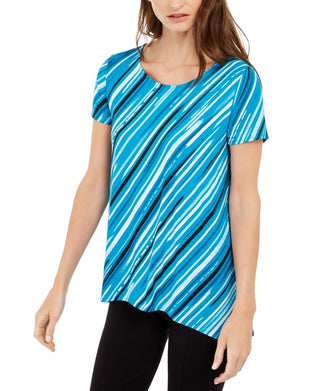 Blusa assimétrica listrada feminina Alfani, azul marinho, tamanho pequeno