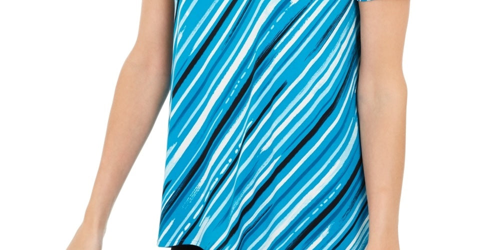 Blusa assimétrica listrada feminina Alfani, azul marinho, tamanho pequeno