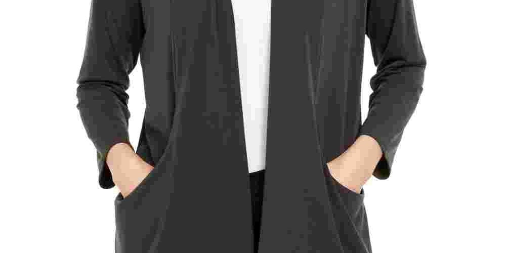 Cardigan Alfani Feminino Aberto na Frente Cinza Tamanho Médio