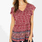 Blusa feminina estilo &amp; co com mangas bufantes laterais franzidas, vermelha, tamanho XX-G
